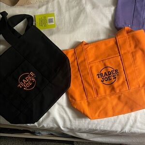 Trader Joe's Black and Orange Tote Bag Set